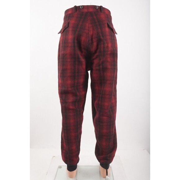 Vintage 1950s Woolrich Mens Hunting Pants Joggers Red Plaid Wool 34 Waist - Picture 4 of 7